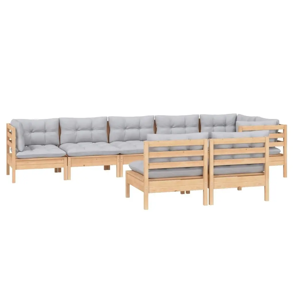 8 Piece Garden Lounge Set with Grey Cushions Solid Pinewood 3096453