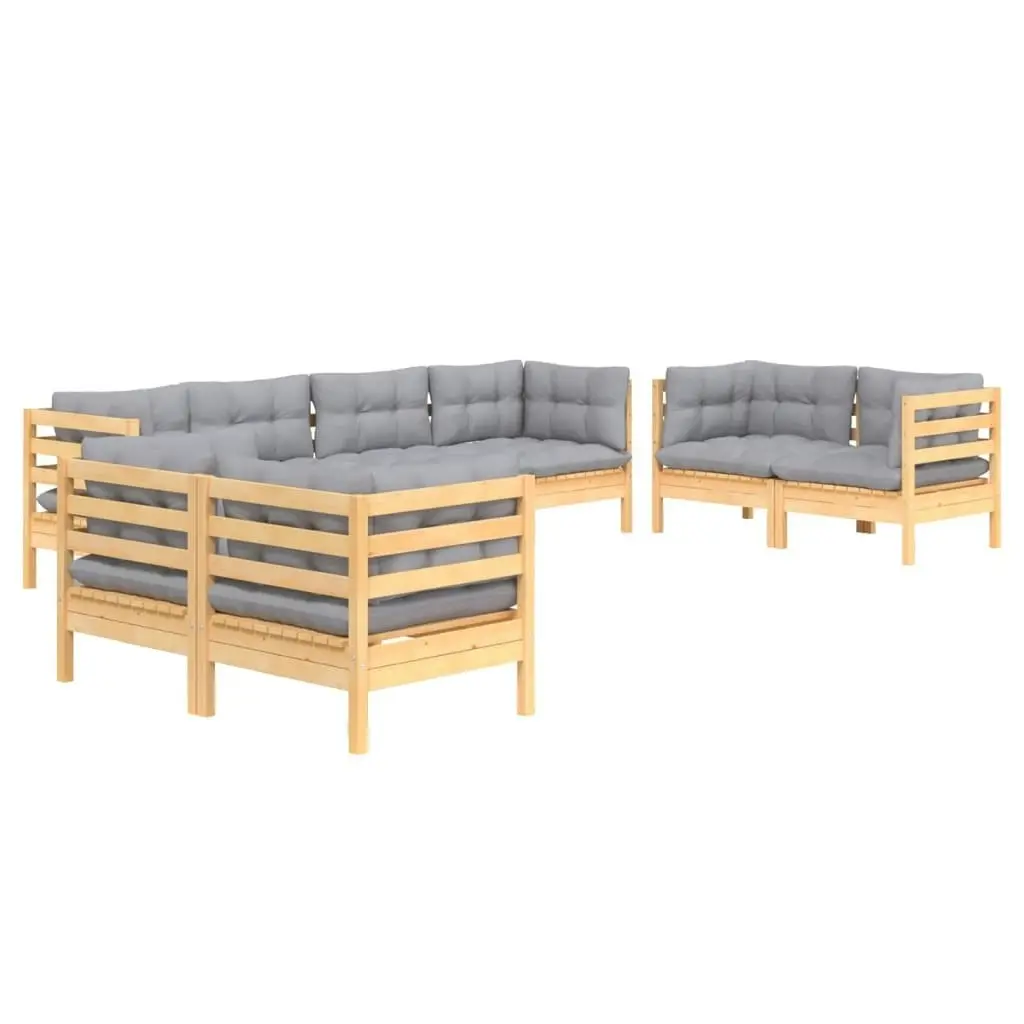 8 Piece Garden Lounge Set with Grey Cushions Solid Pinewood 3096267