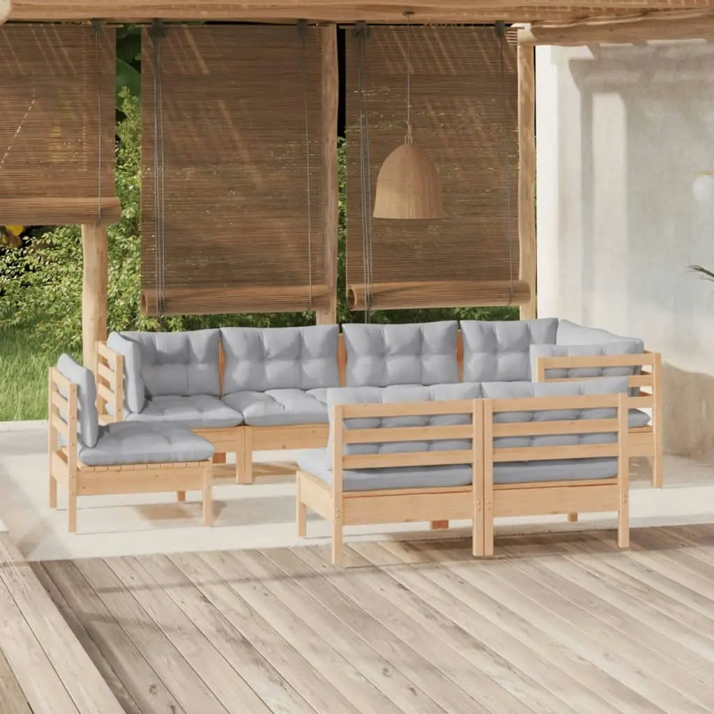 8 Piece Garden Lounge Set with Grey Cushions Solid Pinewood 3096465