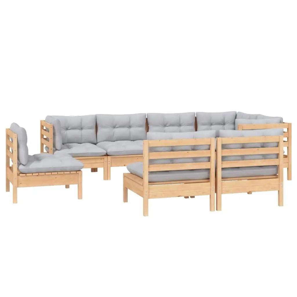 8 Piece Garden Lounge Set with Grey Cushions Solid Pinewood 3096465