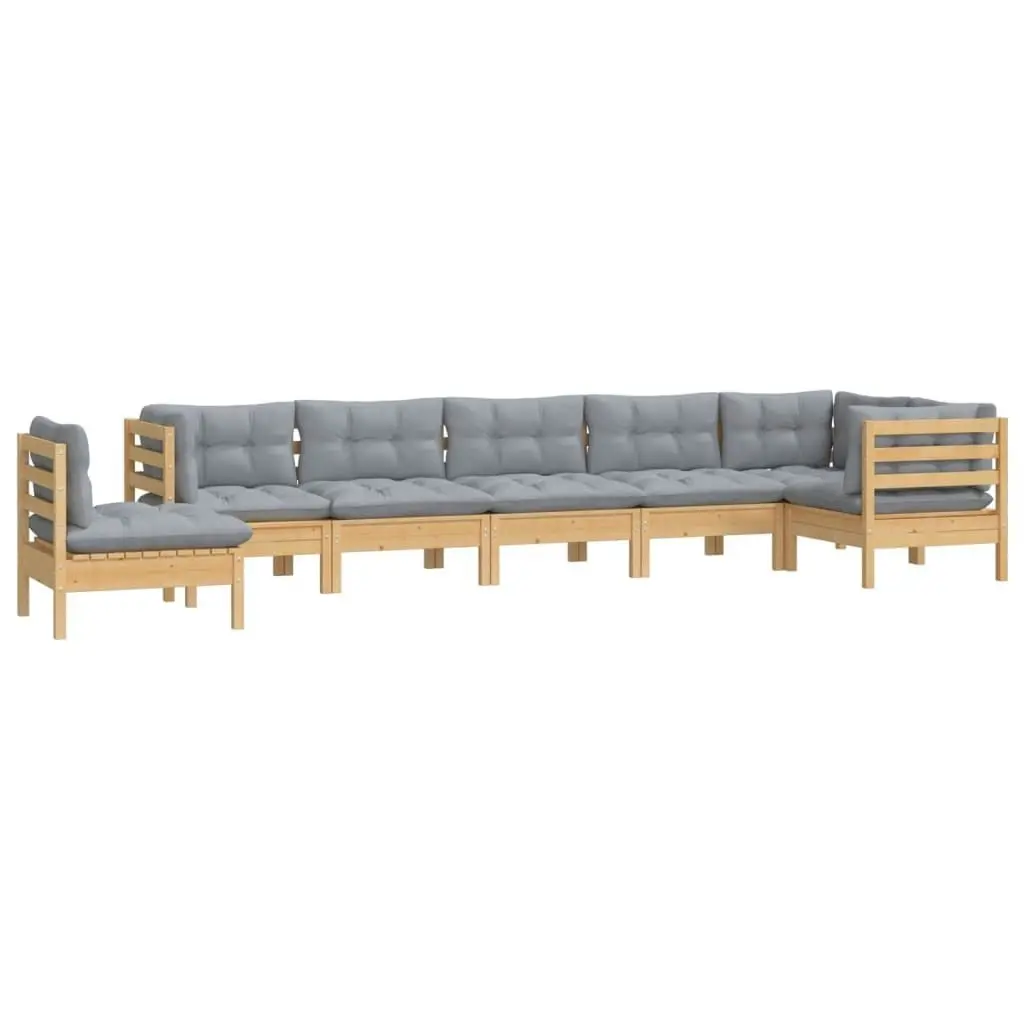 8 Piece Garden Lounge Set with Grey Cushions Solid Pinewood 3096730