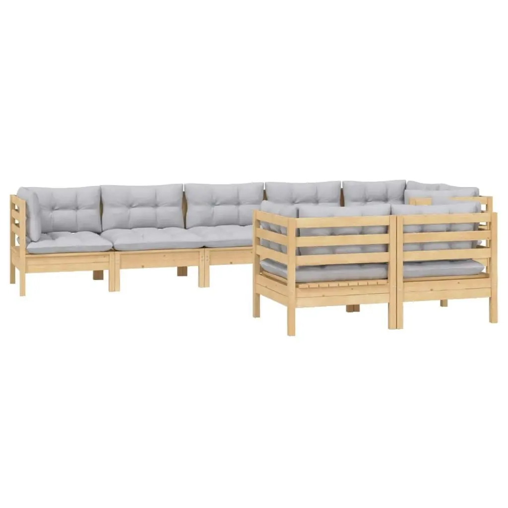 8 Piece Garden Lounge Set with Grey Cushions Solid Pinewood 3096501