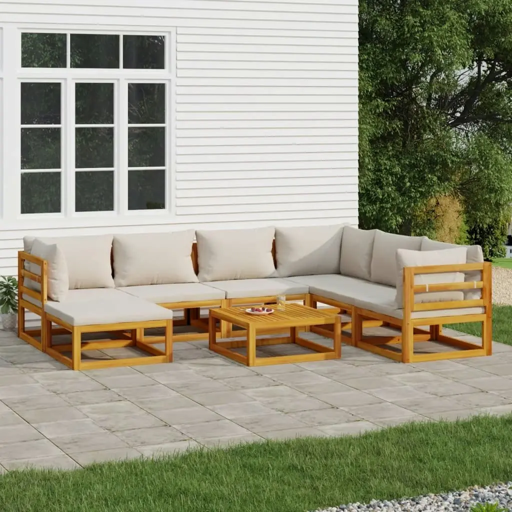 8 Piece Garden Lounge Set with Light Grey Cushions Solid Wood 3155291