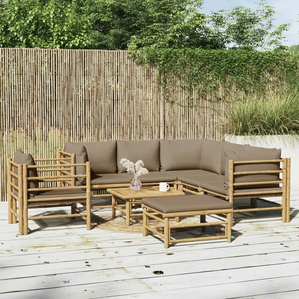 8 Piece Garden Lounge Set with Taupe Cushions  Bamboo 3155126