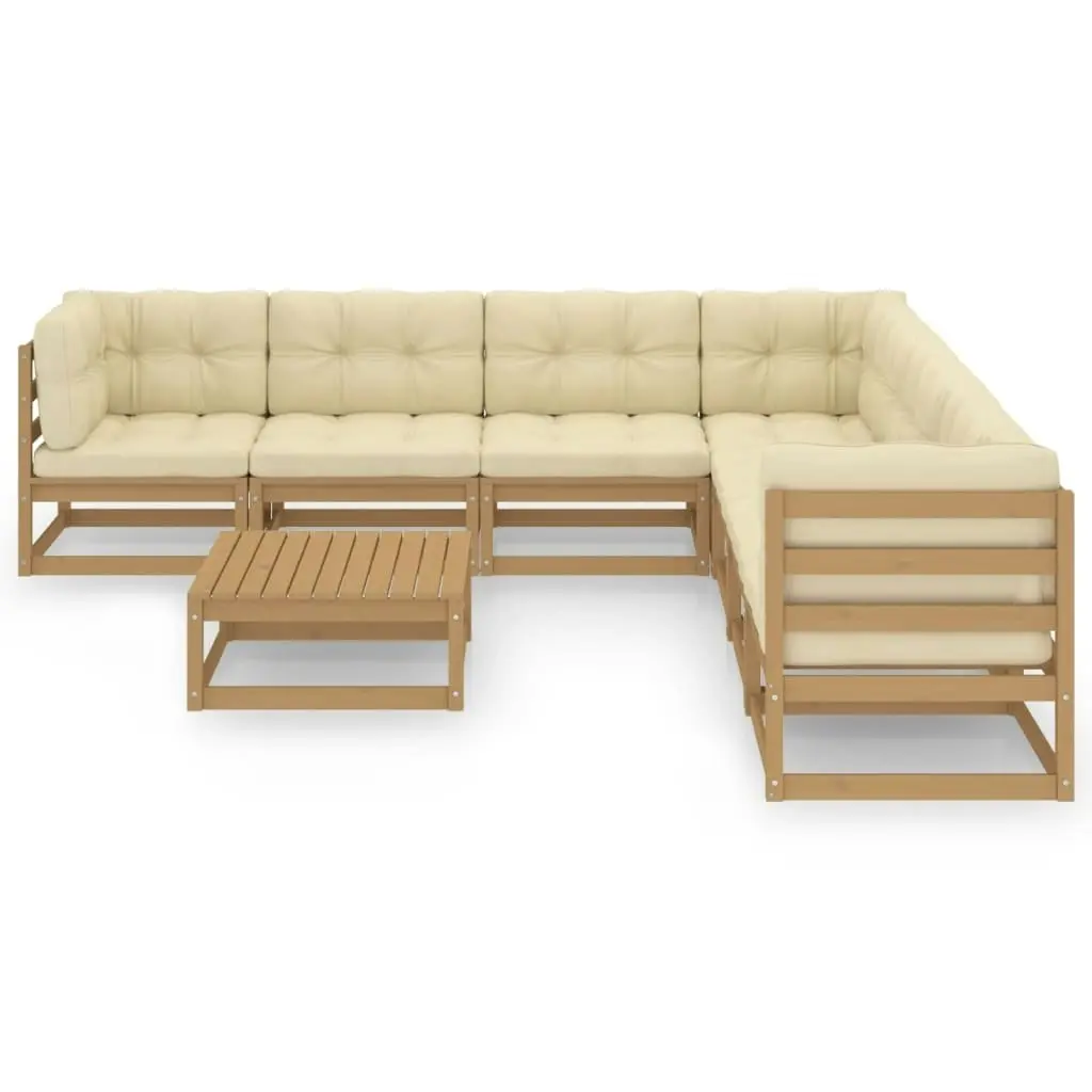 8 Piece Garden Lounge Set&Cushions Honey Brown Solid Pinewood 3076882