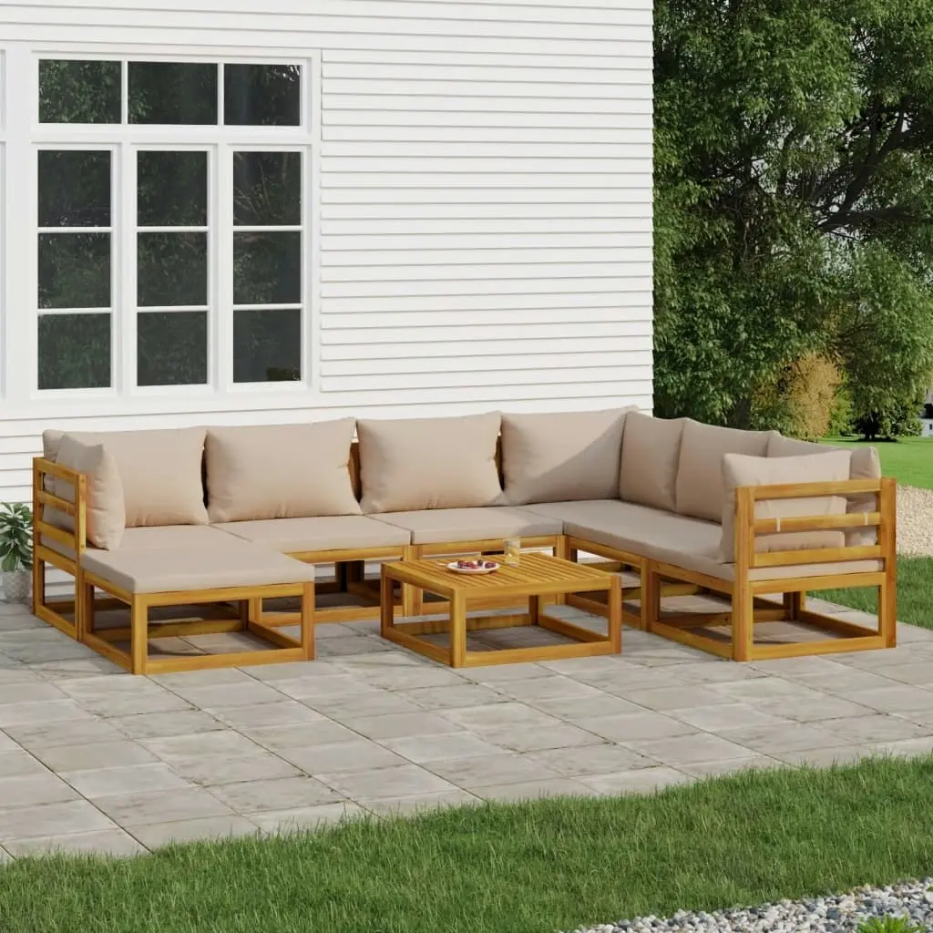 8 Piece Garden Lounge Set with Taupe Cushions Solid Wood 3155260