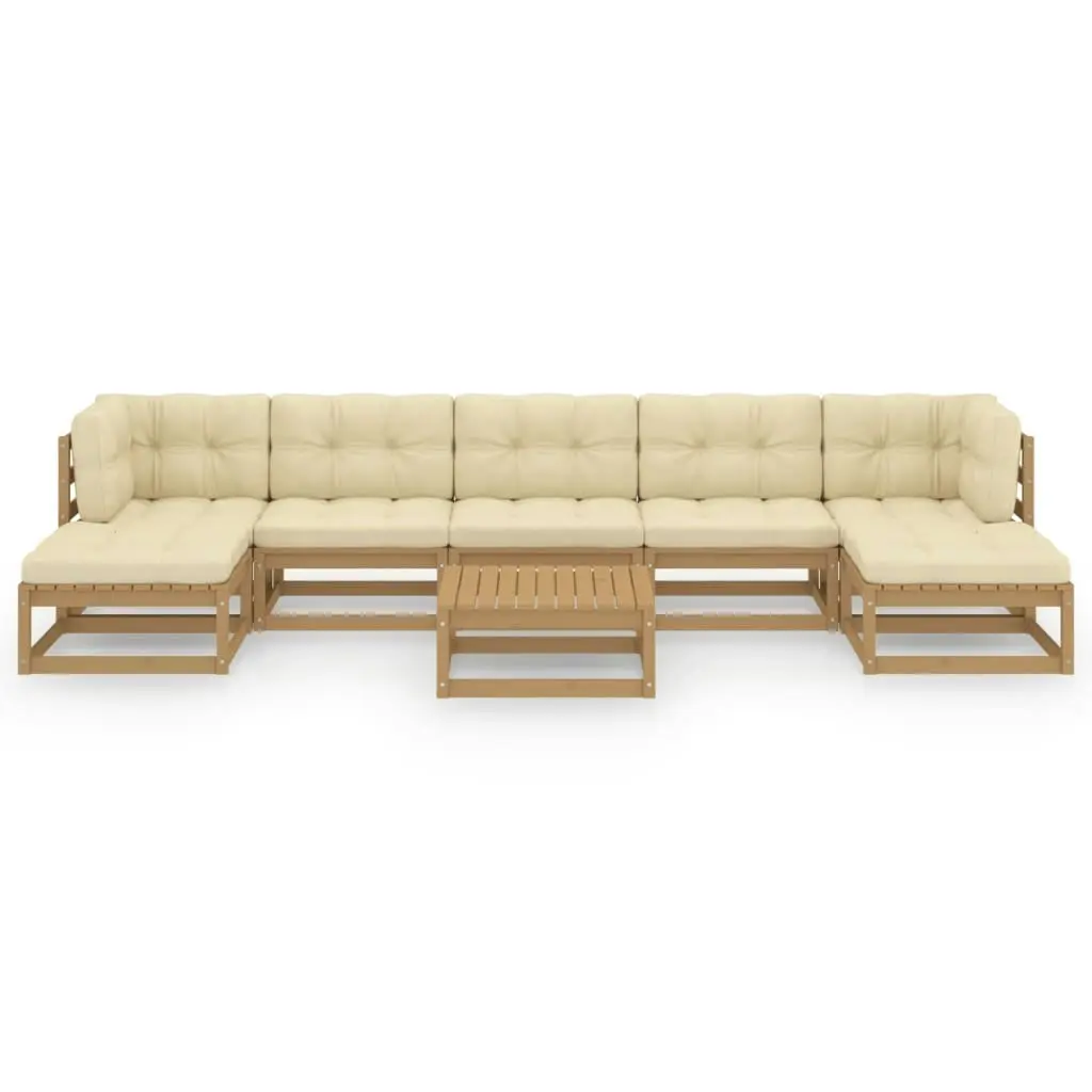 8 Piece Garden Lounge Set&Cushions Honey Brown Solid Pinewood 3077132