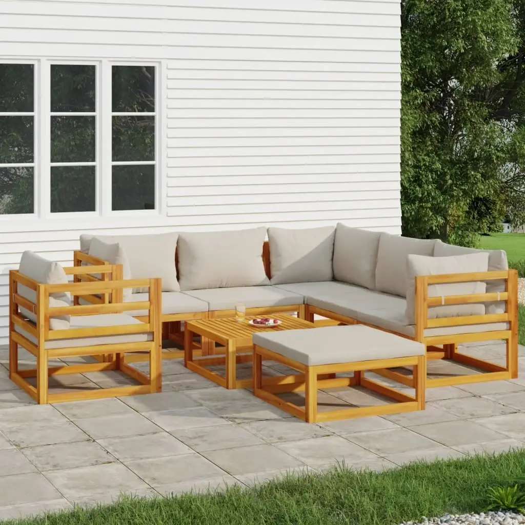 8 Piece Garden Lounge Set with Light Grey Cushions Solid Wood 3155290