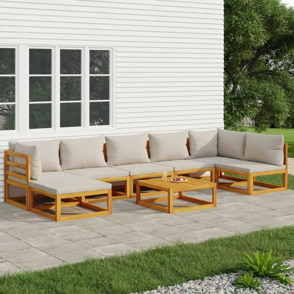 8 Piece Garden Lounge Set with Light Grey Cushions Solid Wood 3155306