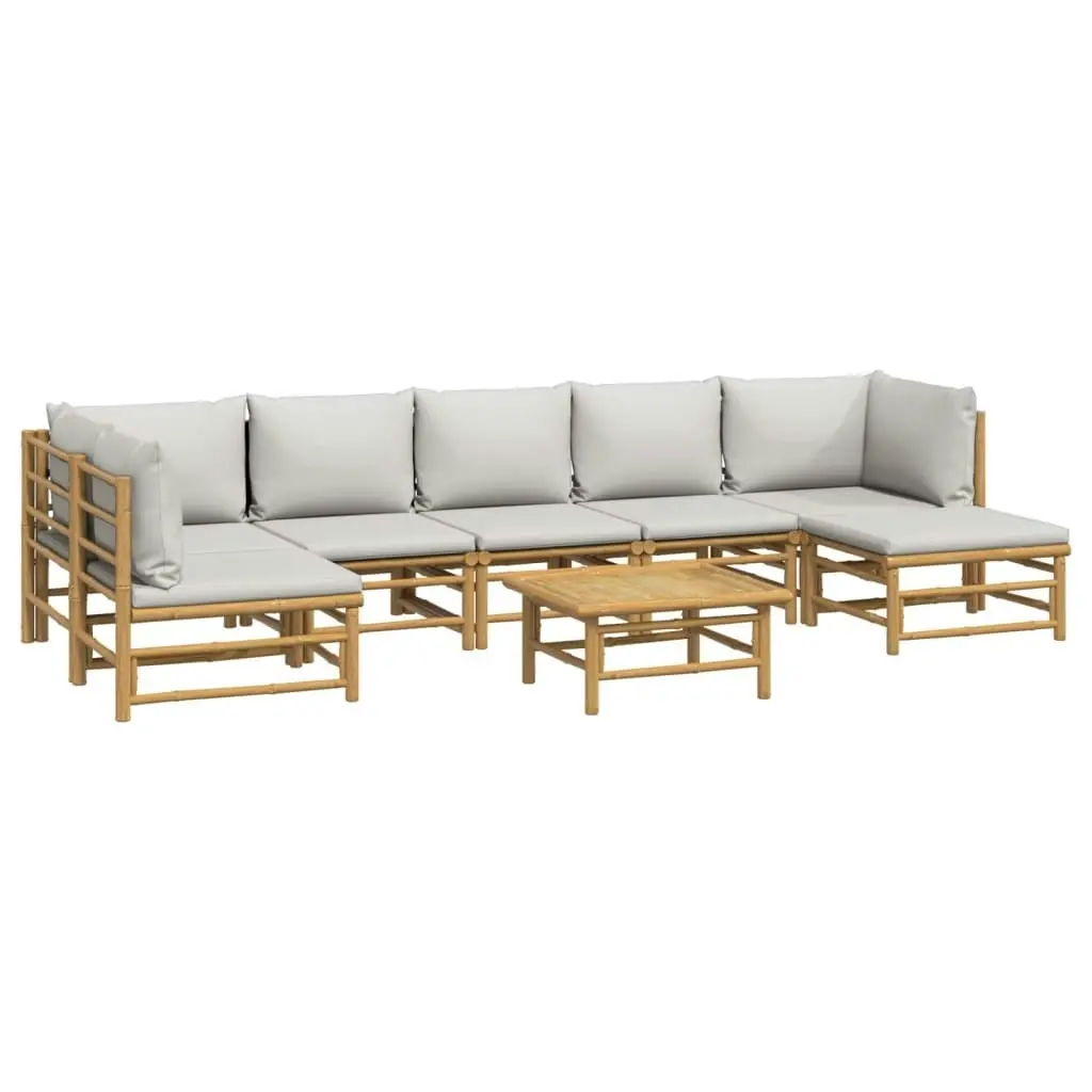 8 Piece Garden Lounge Set with Light Grey Cushions Bamboo 3155110