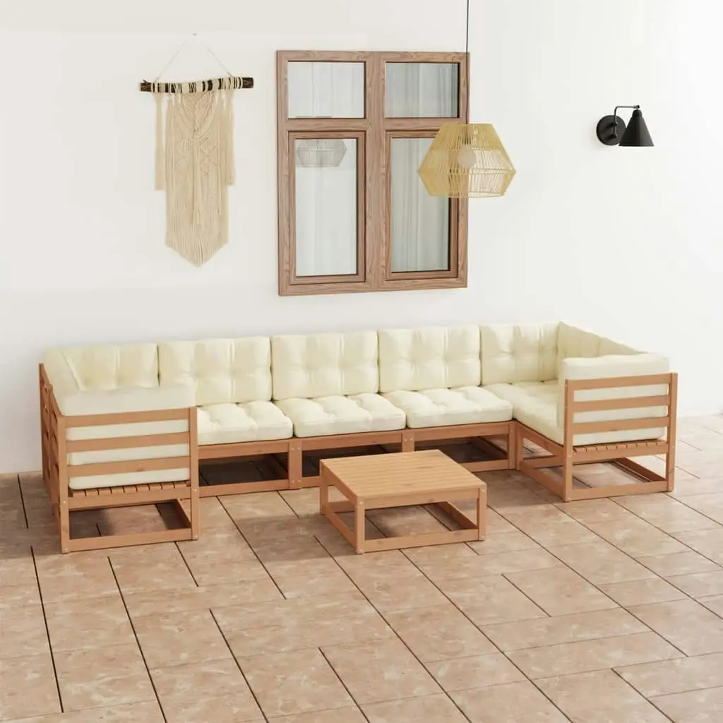 8 Piece Garden Lounge Set&Cushions Honey Brown Solid Pinewood 3077312