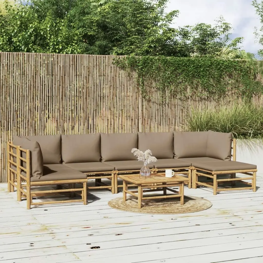 8 Piece Garden Lounge Set with Taupe Cushions  Bamboo 3155142