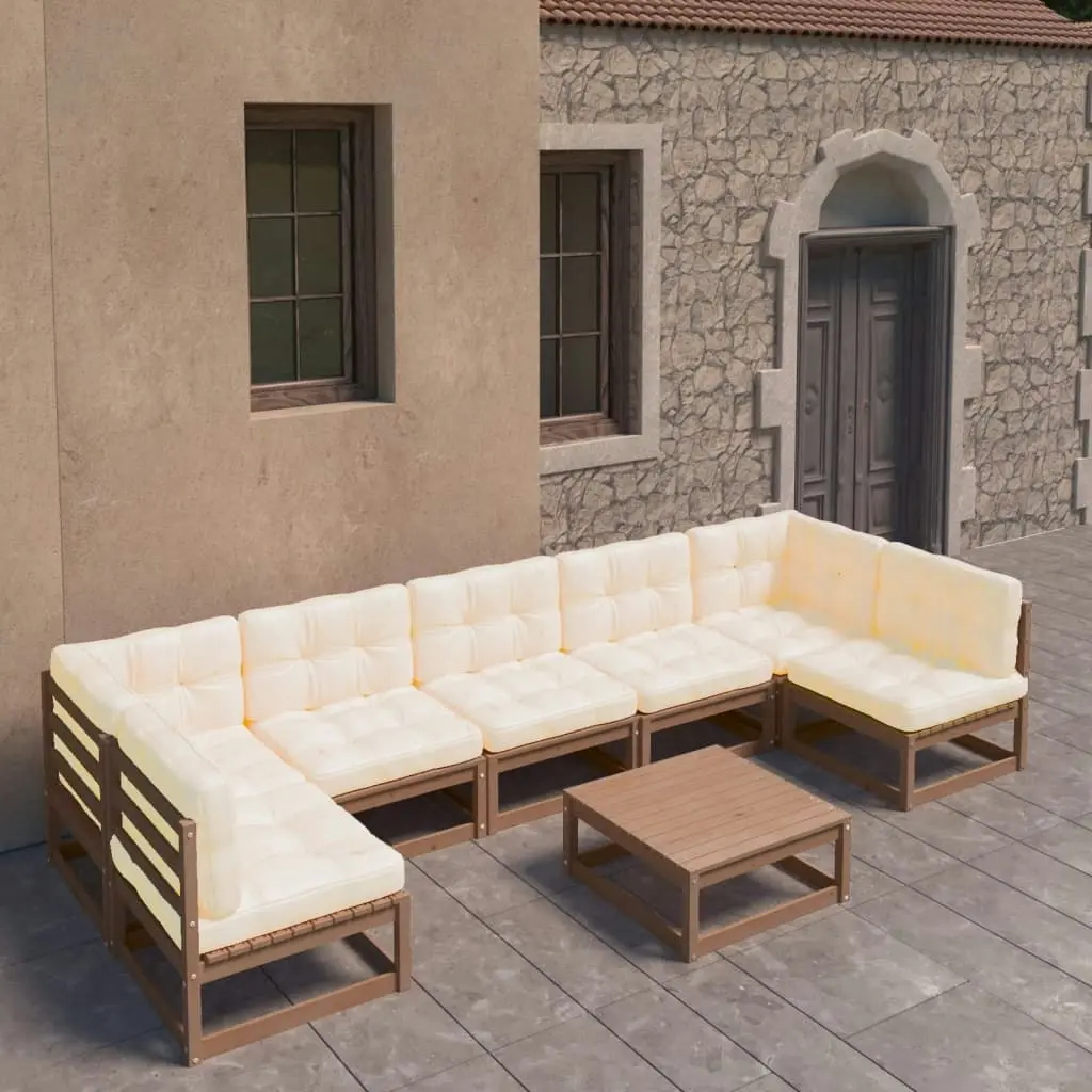 8 Piece Garden Lounge Set&Cushions Honey Brown Solid Pinewood 3077192