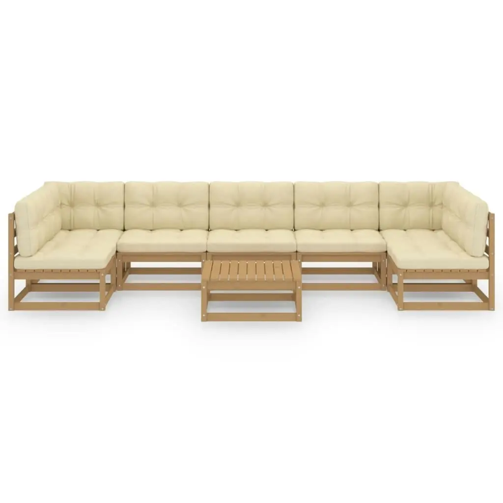 8 Piece Garden Lounge Set&Cushions Honey Brown Solid Pinewood 3077192