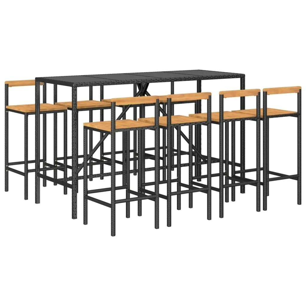 9 Piece Garden Bar Set Black Poly Rattan& Solid Wood Acacia 3187696