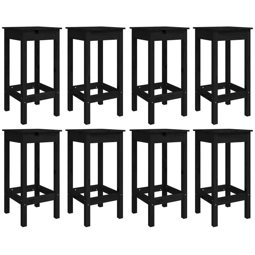 9 Piece Garden Bar Set Black Solid Wood Pine 3154769