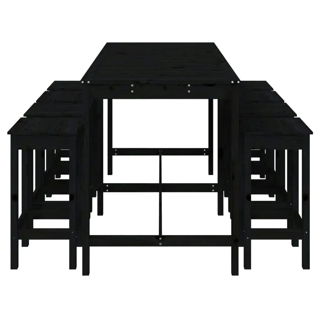 9 Piece Garden Bar Set Black Solid Wood Pine 3154769