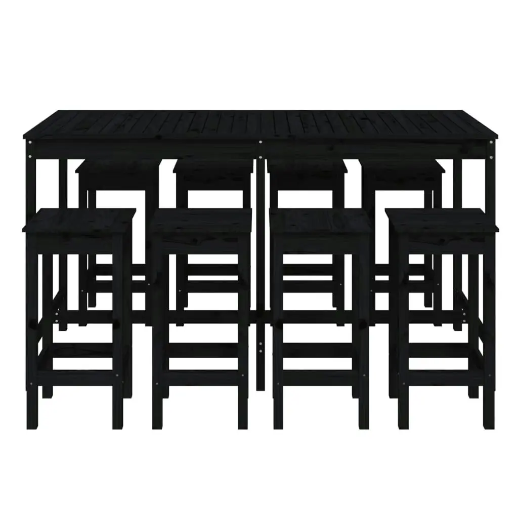 9 Piece Garden Bar Set Black Solid Wood Pine 3154769