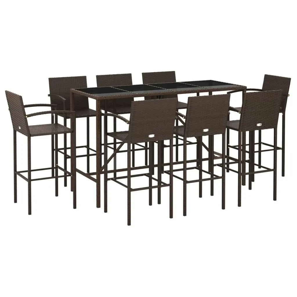 9 Piece Garden Bar Set Brown Poly Rattan 3187659