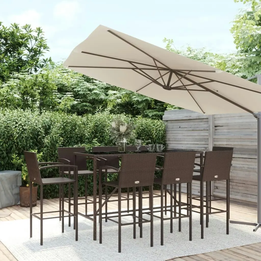 9 Piece Garden Bar Set Brown Poly Rattan 3187659