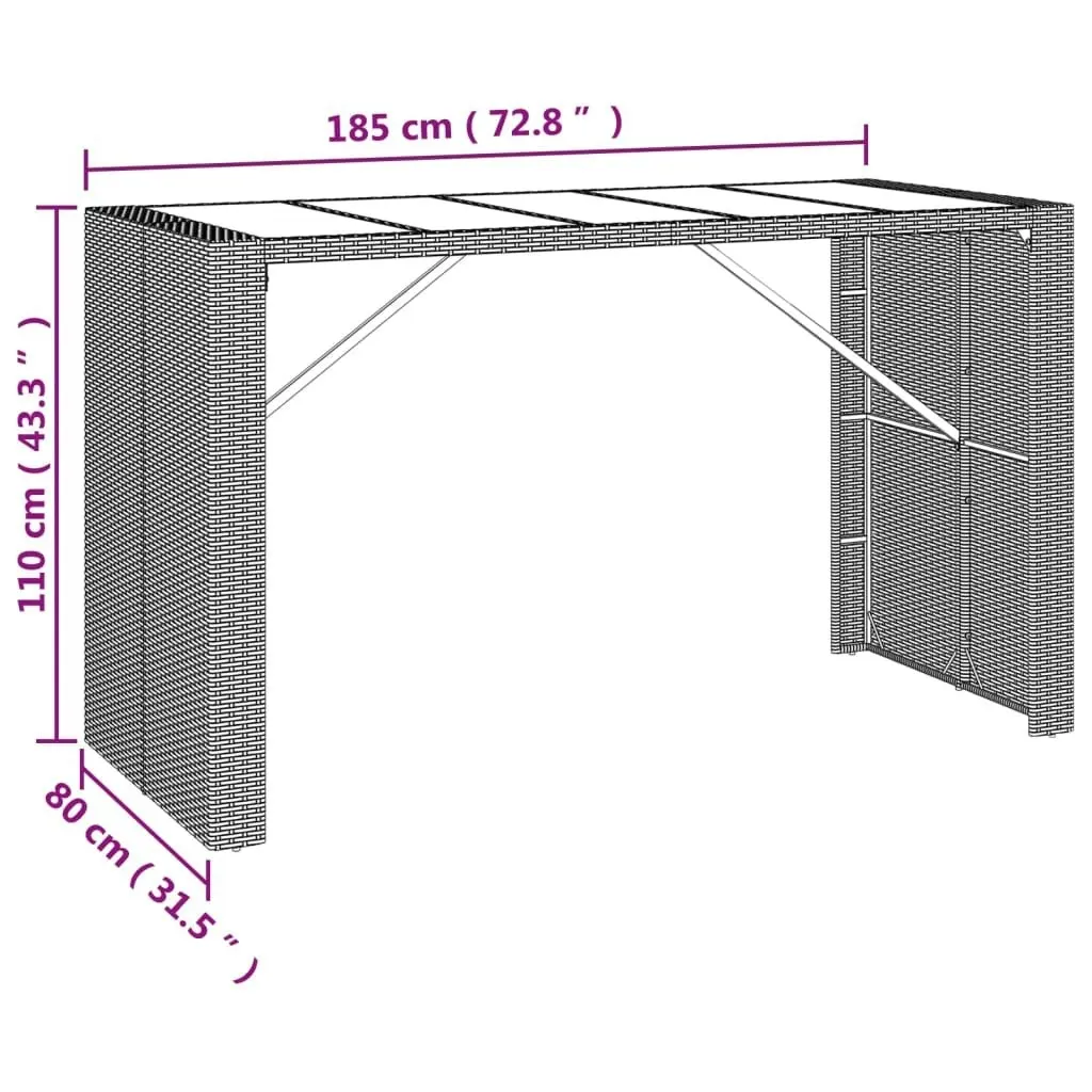 9 Piece Garden Bar Set Grey Poly Rattan& Solid Wood Acacia 3187705