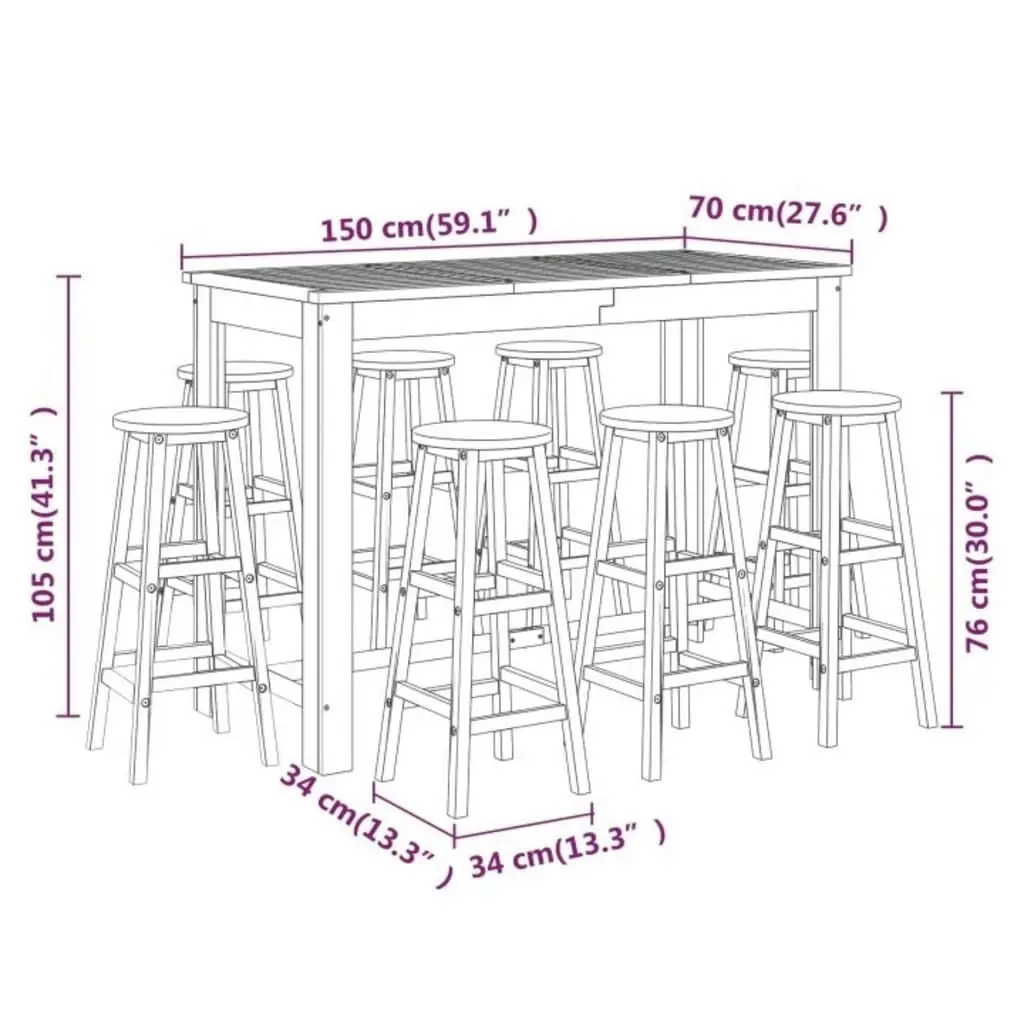 9 Piece Garden Bar Set Solid Wood Acacia 3116024