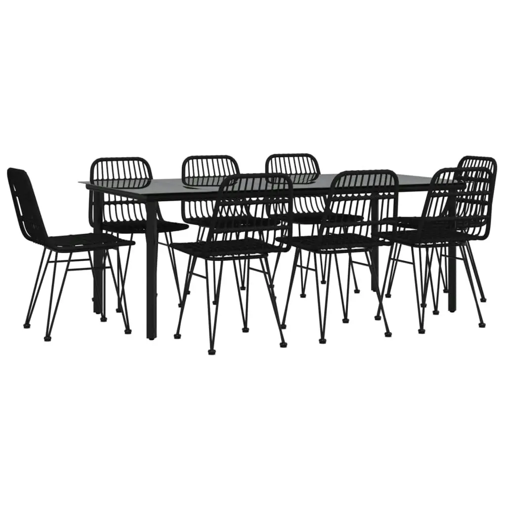 9 Piece Garden Dining Set Black Poly Rattan 3157900