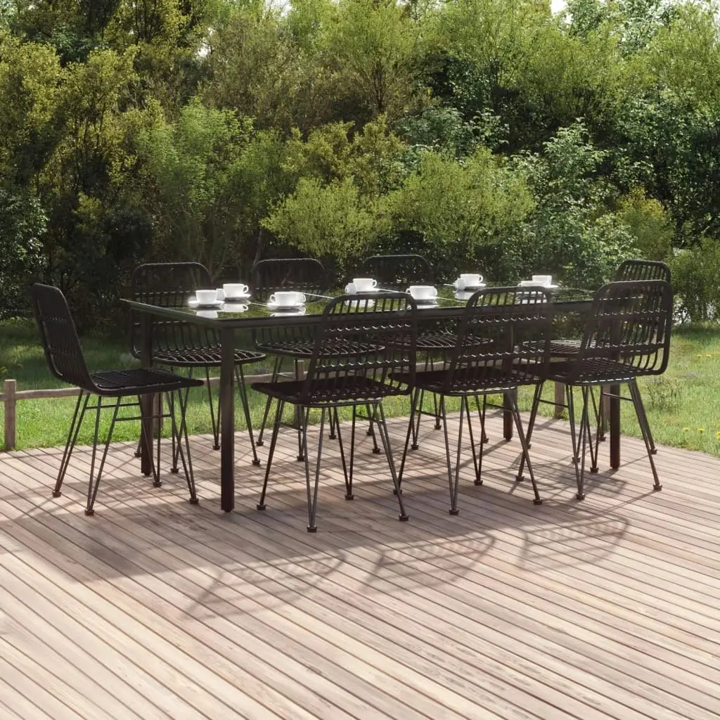 9 Piece Garden Dining Set Black Poly Rattan 3157900