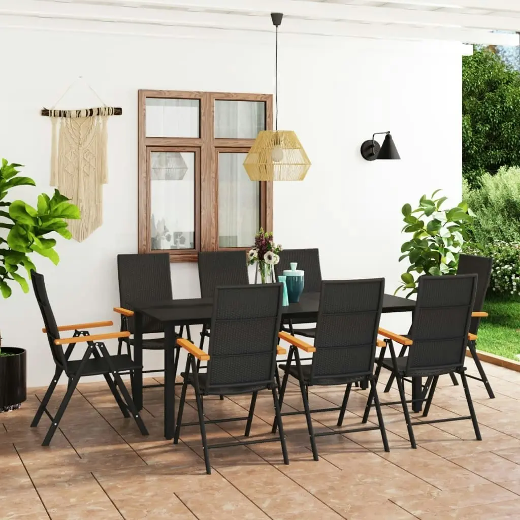 9 Piece Garden Dining Set Black and Brown 3060075