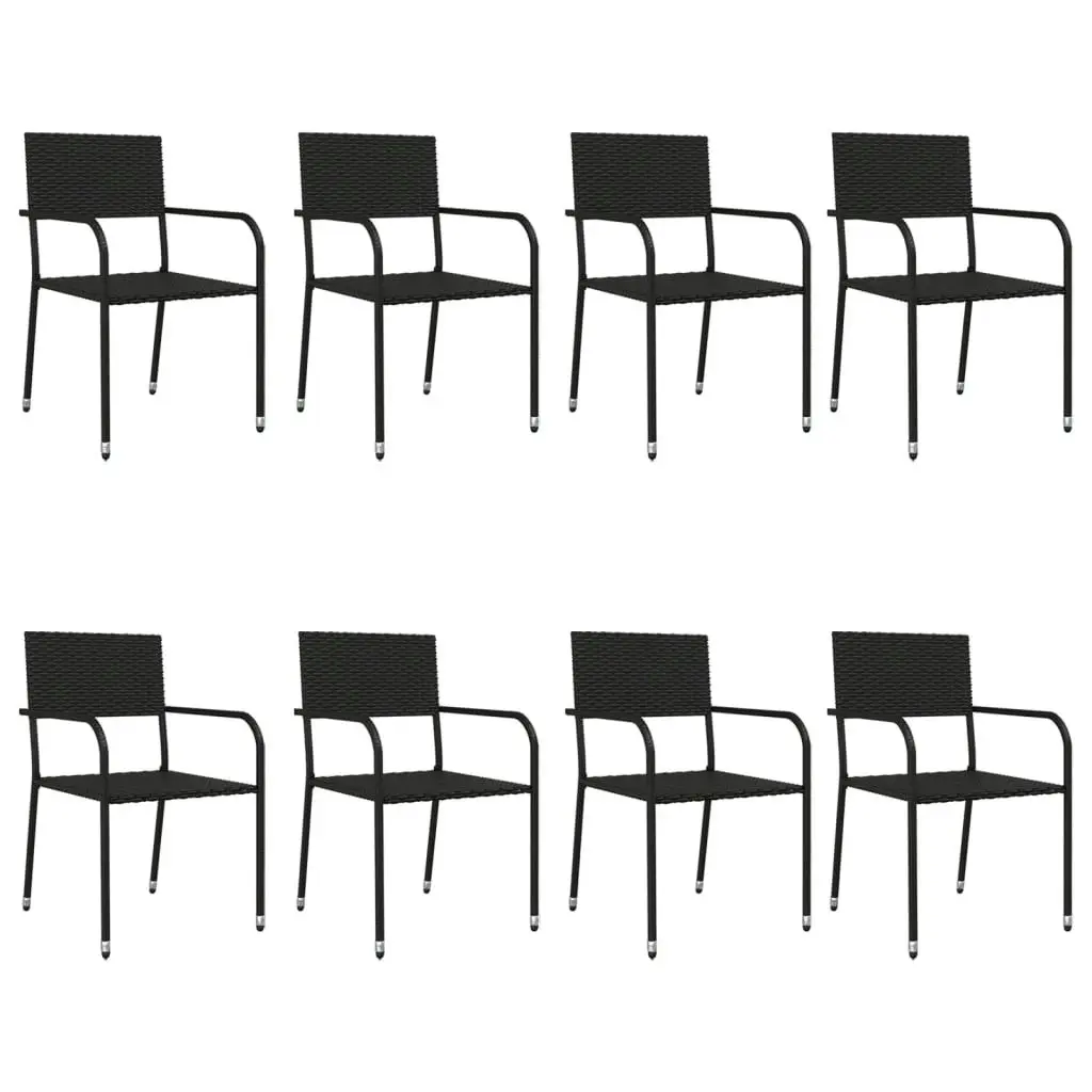 9 Piece Garden Dining Set Black Poly Rattan and Steel 3203279