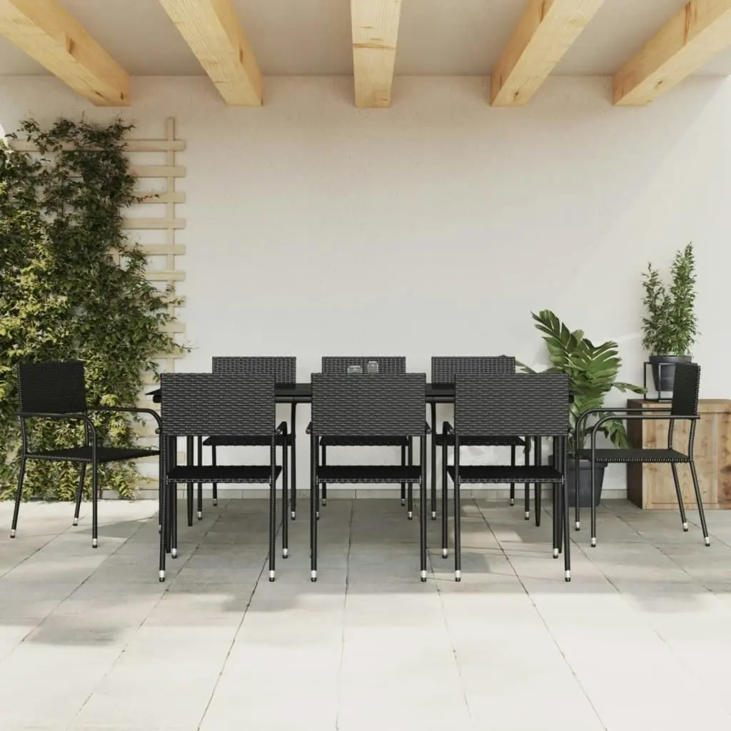 9 Piece Garden Dining Set Black Poly Rattan and Steel 3203279