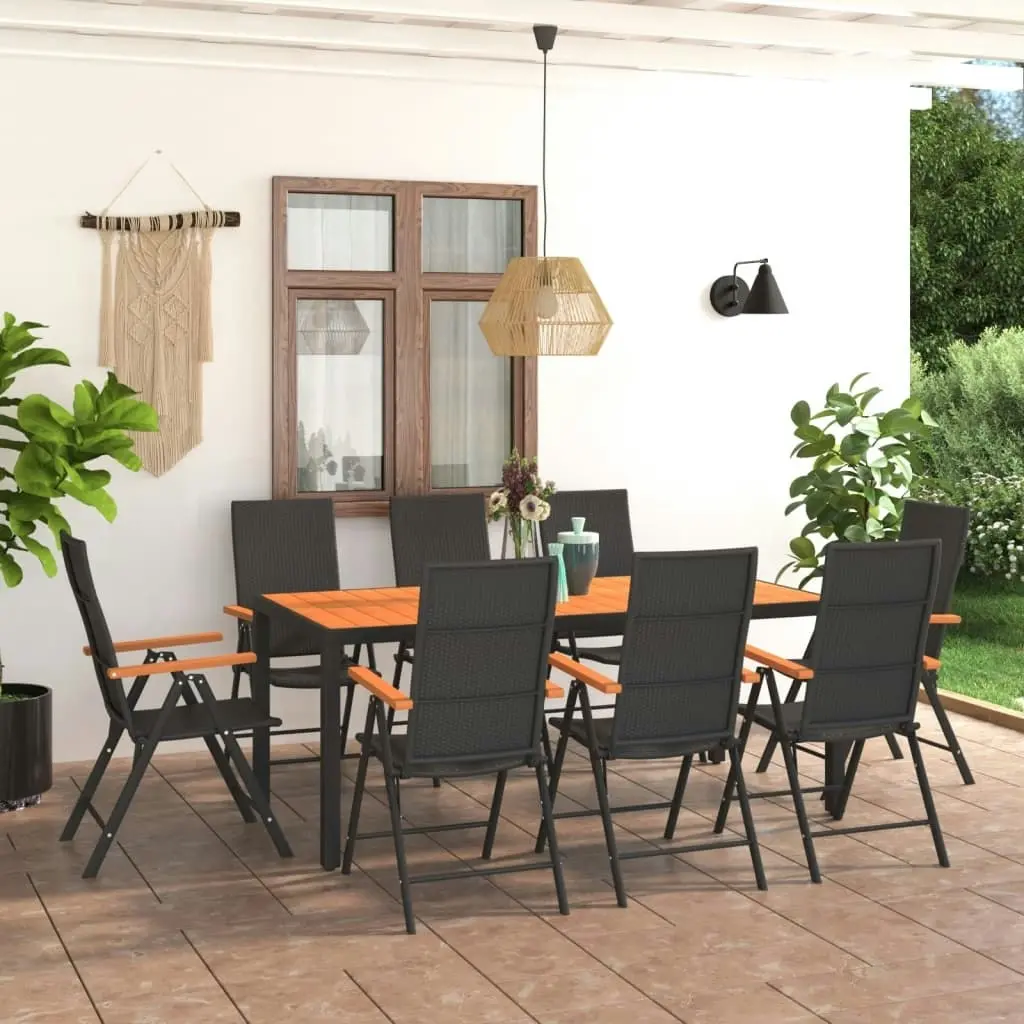 9 Piece Garden Dining Set Black and Brown 3060081