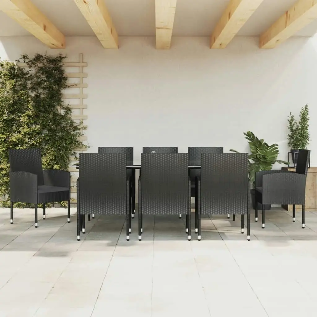 9 Piece Garden Dining Set Black Poly Rattan and Steel 3203343