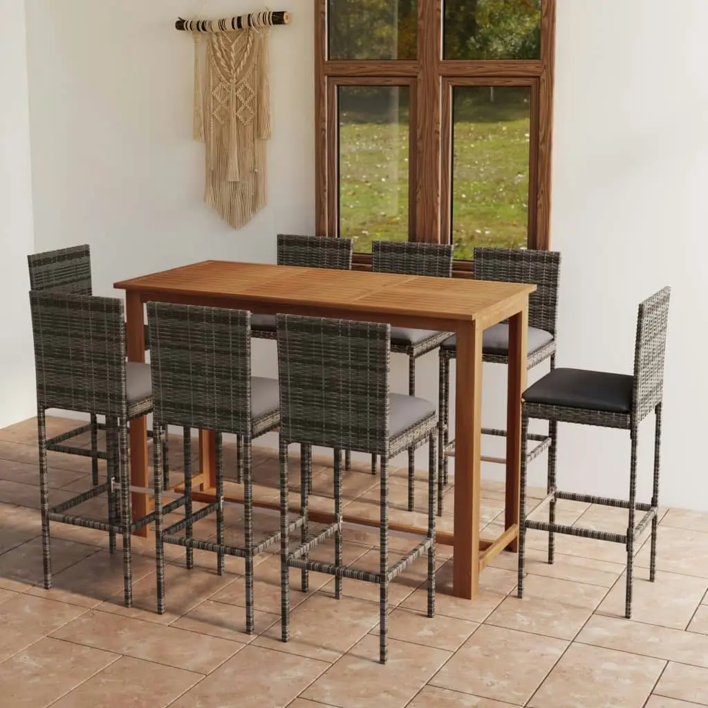 9 Piece Garden Bar Set with Cushions Grey 3068009