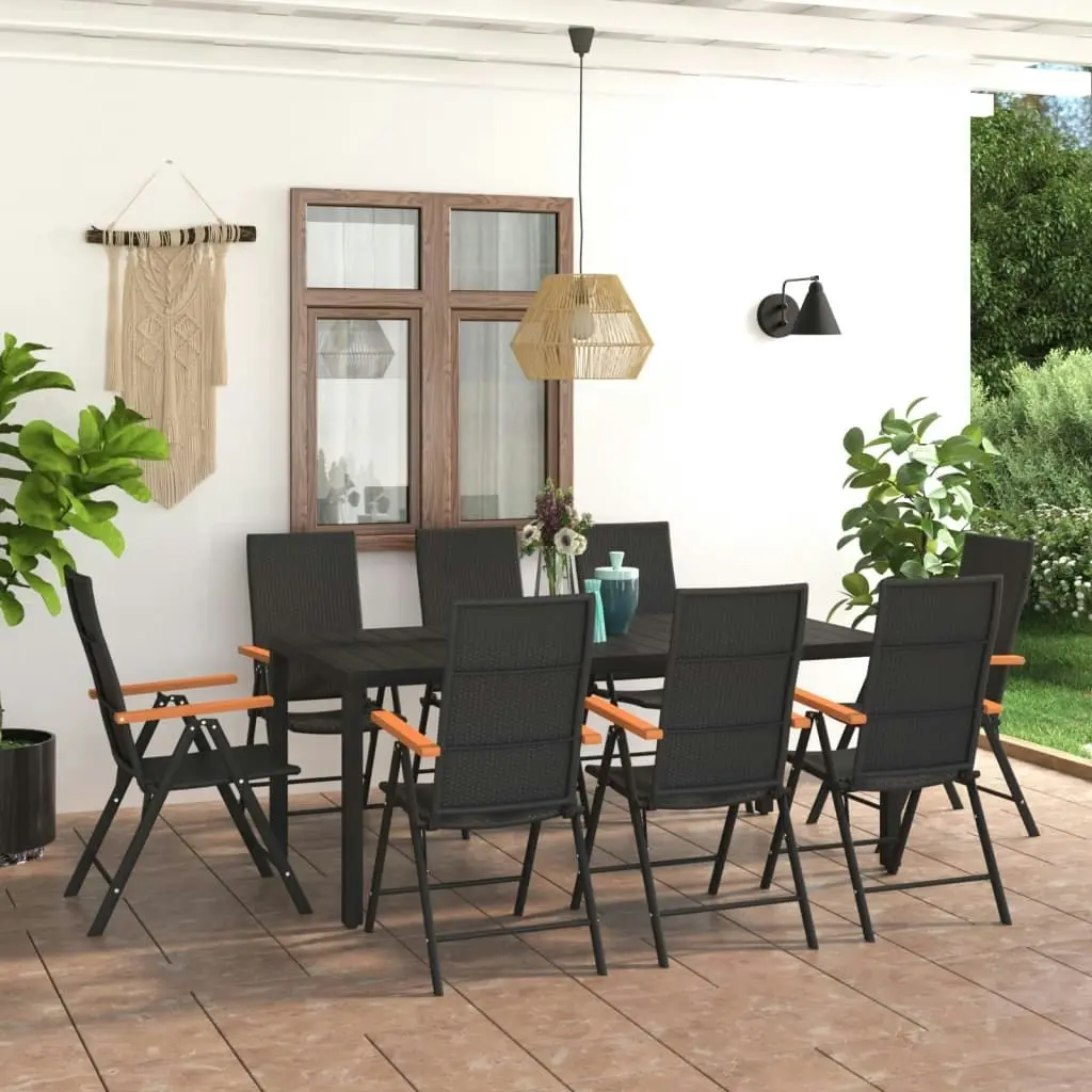 9 Piece Garden Dining Set Black and Brown 3060087