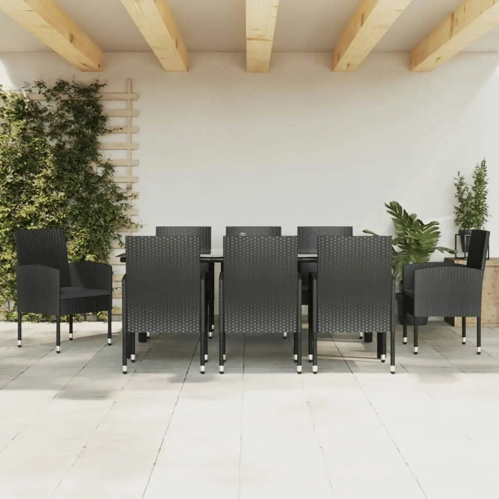 9 Piece Garden Dining Set Black Poly Rattan and Steel 3203351