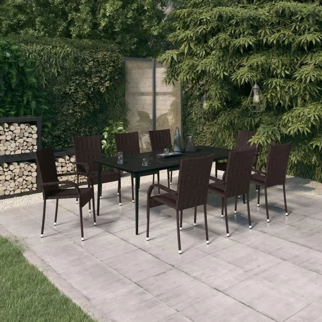 9 Piece Garden Dining Set Brown and Black 3099406