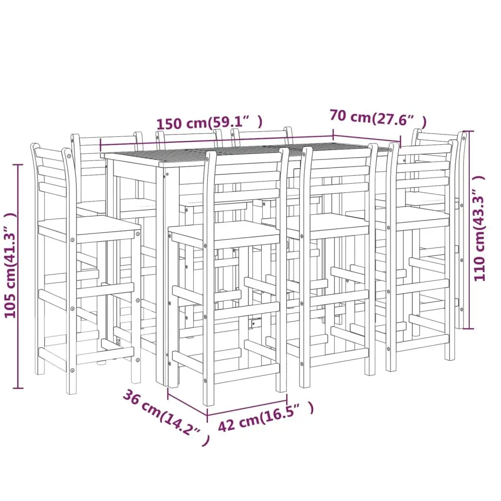 9 Piece Garden Bar Set Solid Wood Acacia 3116025