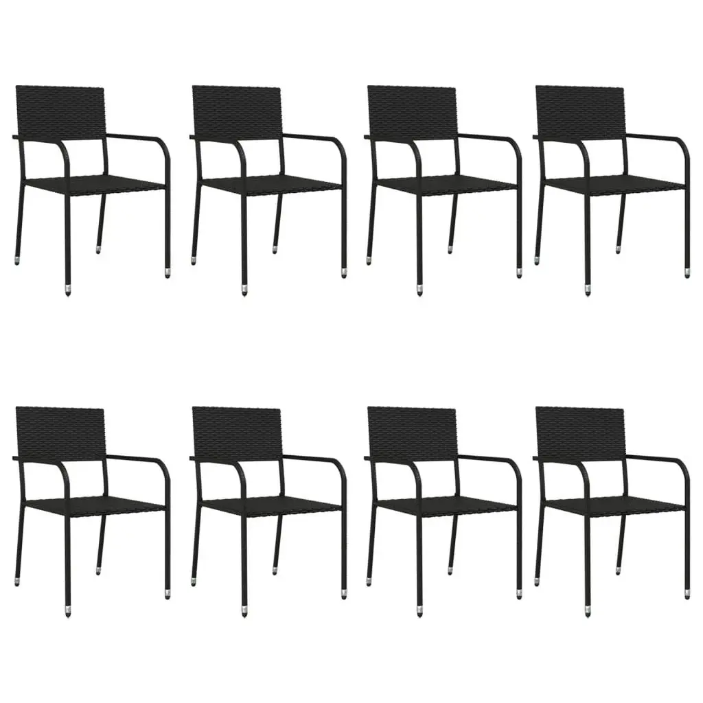 9 Piece Garden Dining Set Black Poly Rattan and Steel 3203287