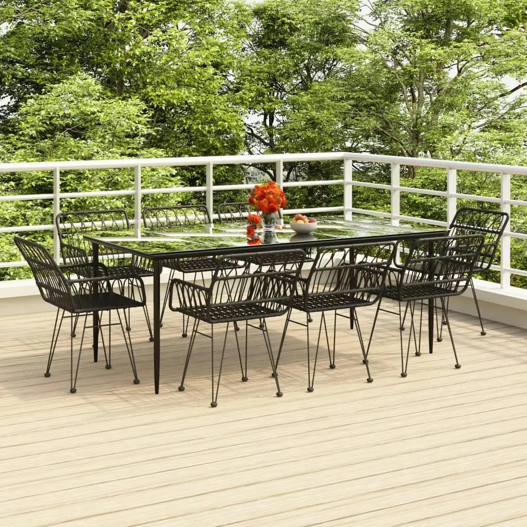 9 Piece Garden Dining Set Black Poly Rattan 3157858