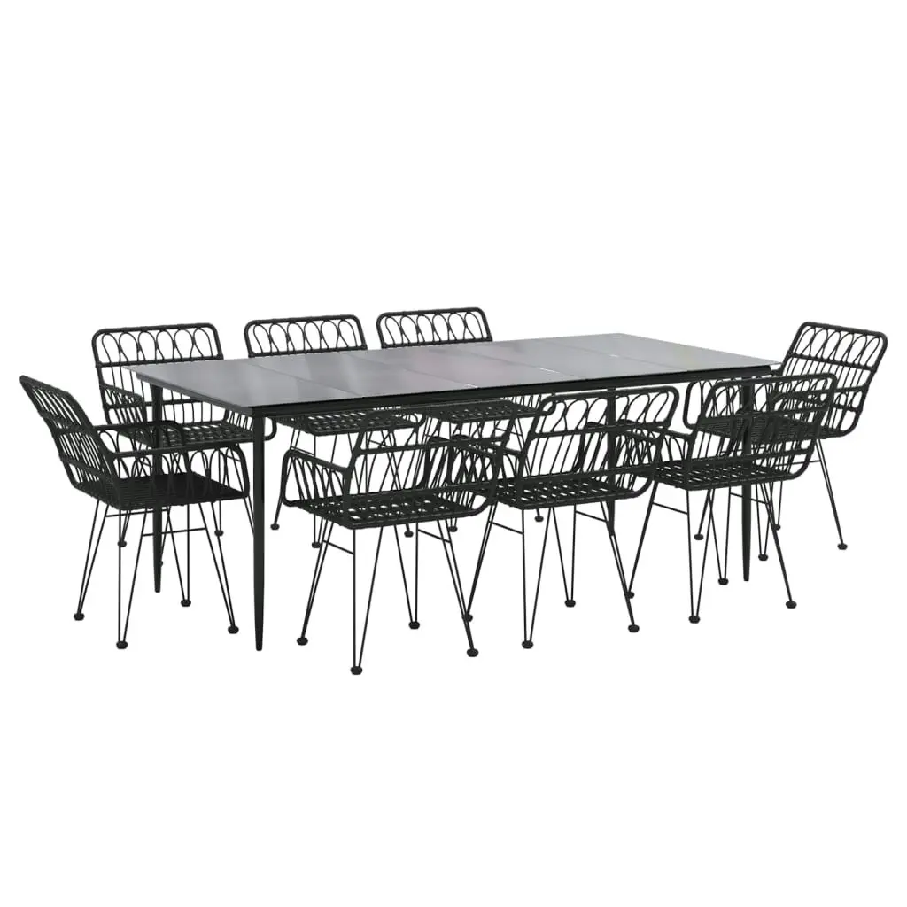 9 Piece Garden Dining Set Black Poly Rattan 3157858