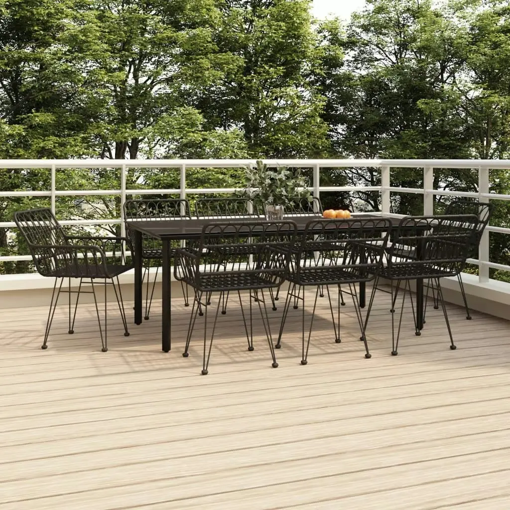 9 Piece Garden Dining Set Black Poly Rattan 3157872