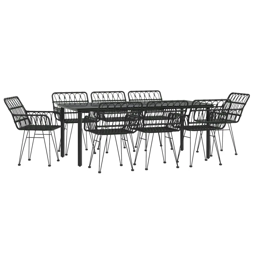 9 Piece Garden Dining Set Black Poly Rattan 3157872