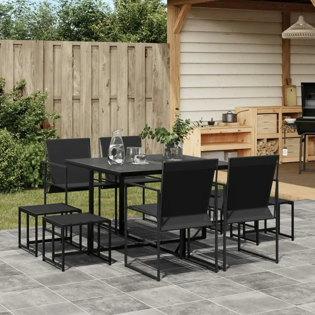 9 Piece Garden Dining Set Black Textilene 3295128