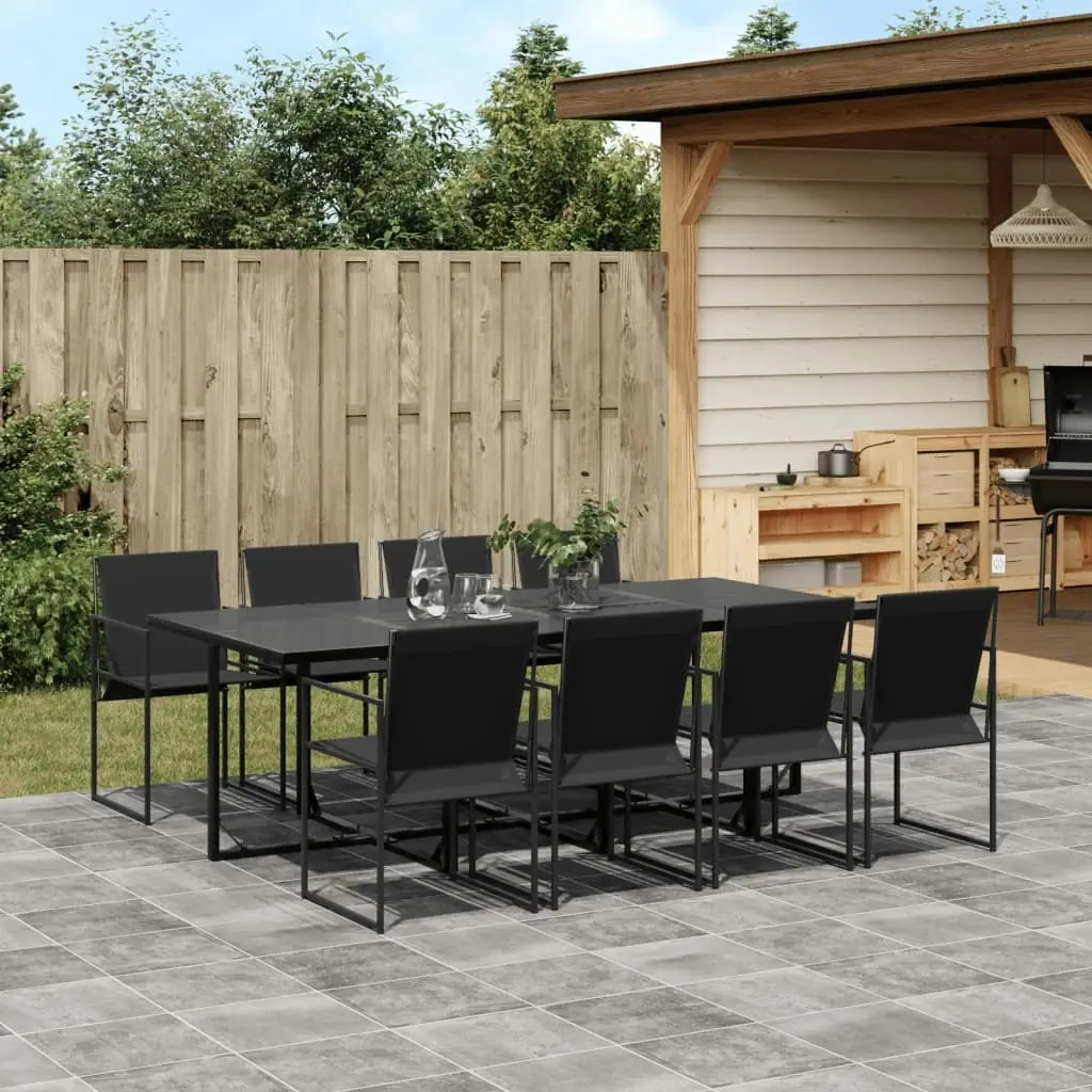 9 Piece Garden Dining Set Black Textilene 3295120