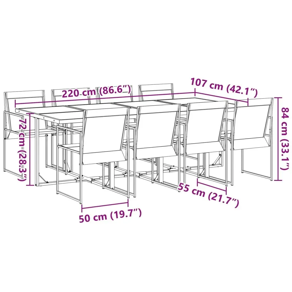 9 Piece Garden Dining Set Black Textilene 3295120