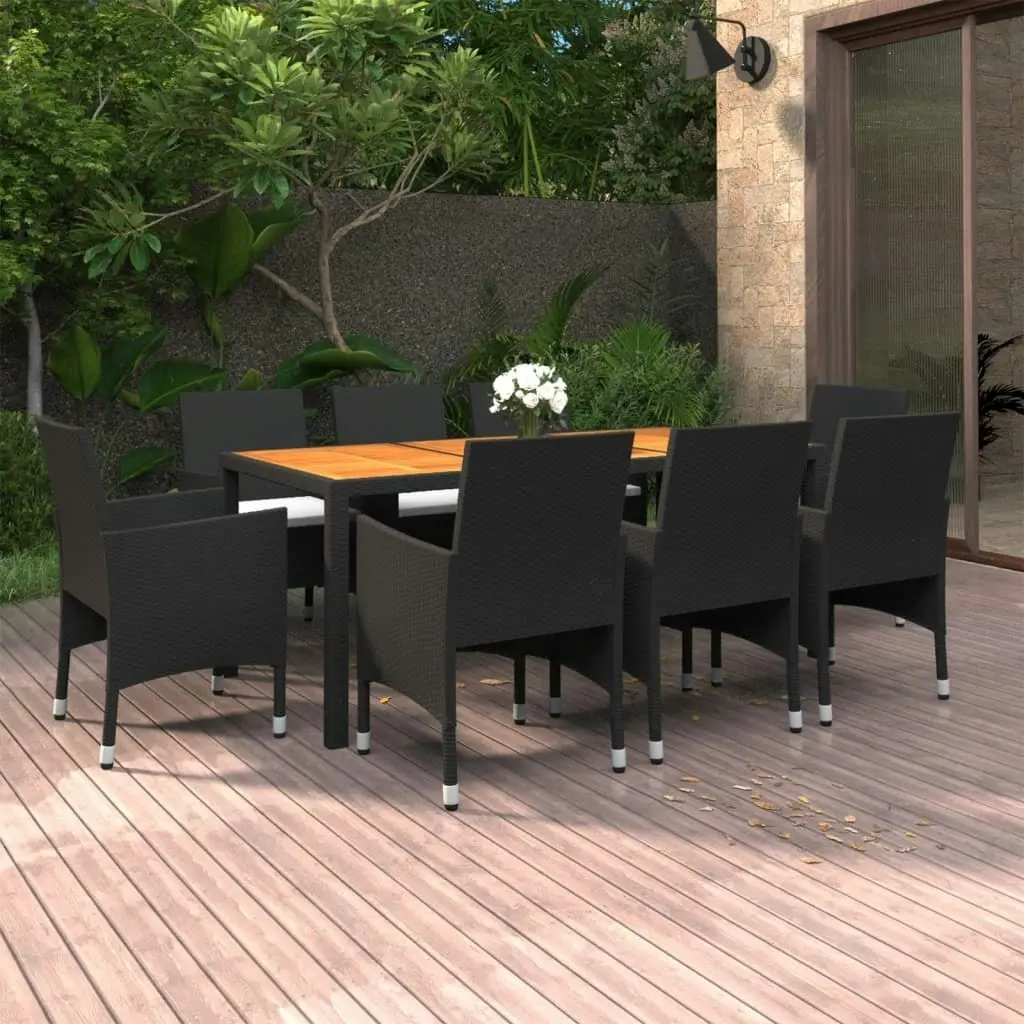 9 Piece Garden Dining Set Poly Rattan Black 3058452