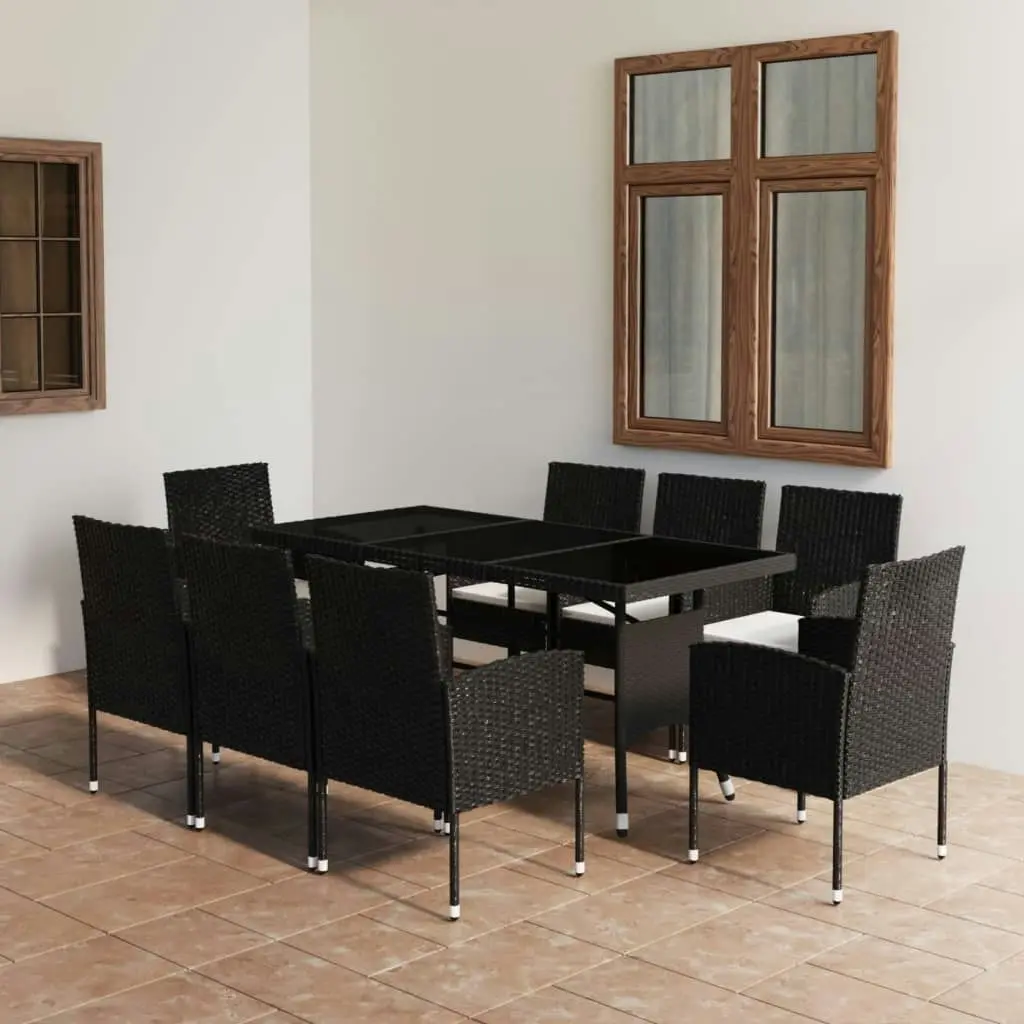 9 Piece Garden Dining Set Poly Rattan Black 3059425