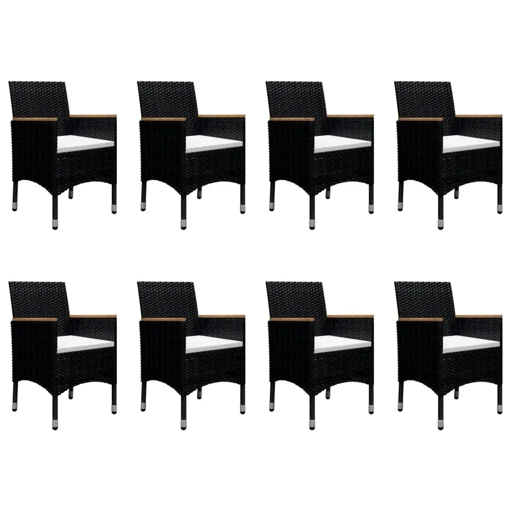 9 Piece Garden Dining Set Poly Rattan and Acacia Wood Black 3058346