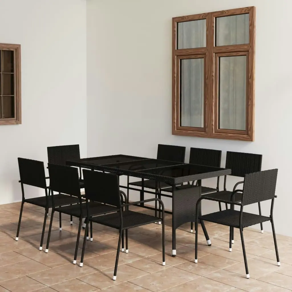 9 Piece Garden Dining Set Poly Rattan Black 3059450